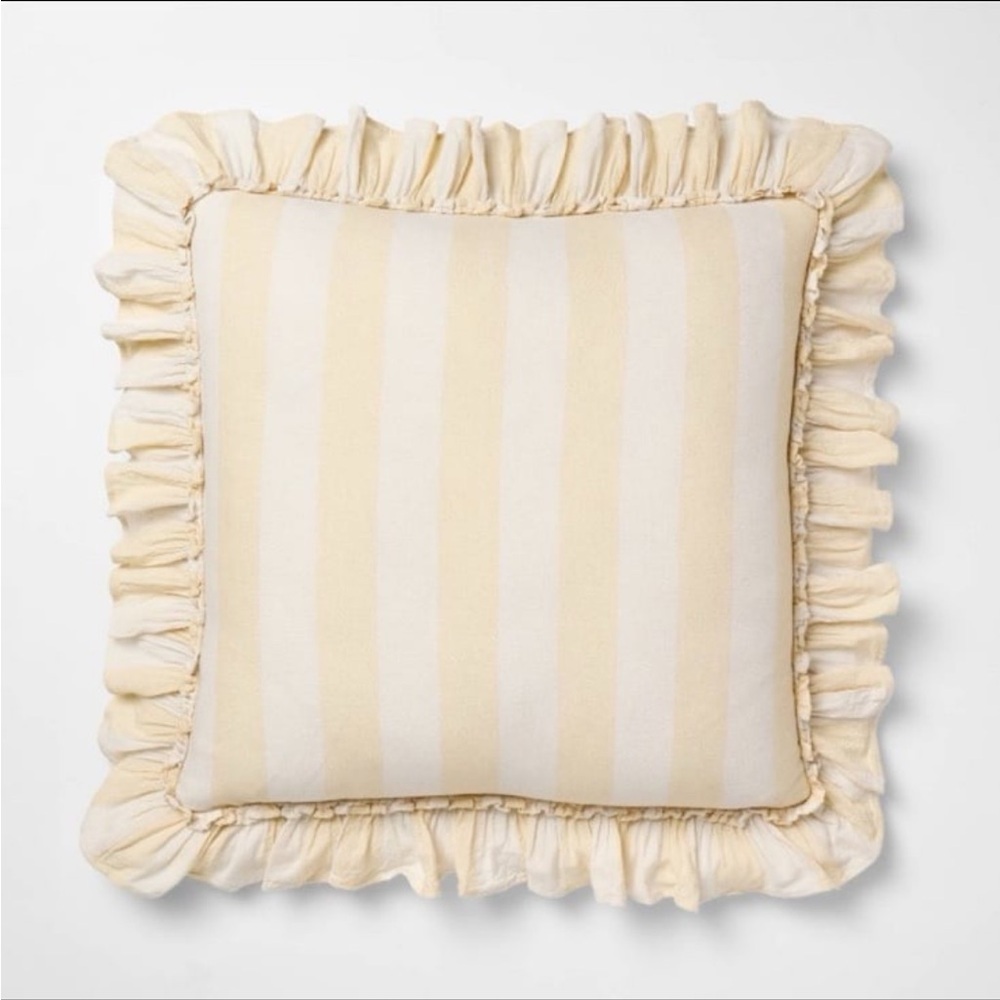 Square Pillow Big Stripe with Ruffle Pale Yellow & Cream-Studio McGee